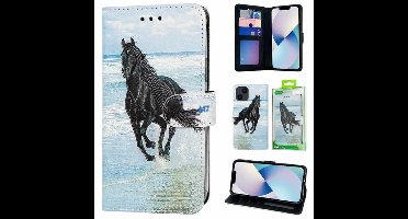 Green On 3D Print Wallet Case Black Horse Galaxy A25 - Zwart
