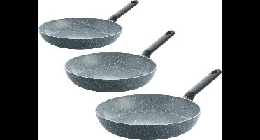 BK Blue Label Granite keramische antiaanbak koekenpannenset 3-delig - 20/24/28cm - PFAS-vrij - Inductie pannenset - Ovenbestendig tot 160°C - Vaatwasserbestendig - Snelle opwarming – Koudgrepen – Zonder deksel - Blauw
