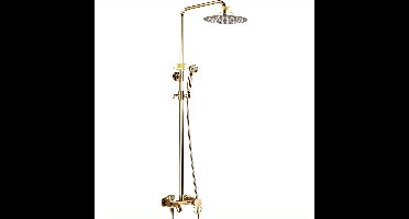 Doucheset – Douchekraan – Douchekop – Douchearm – Wandgemonteerd – Geborsteld Messing – Instelbare Hoogte 80-120 cm