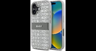 DKNY - Backcover iPhone 16 - PU Leather Repeat Pattern Tonal Stripe - Beige