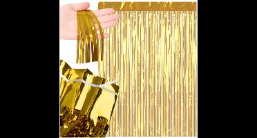 Ruhhy Gouden decoratief gordijn 2x1m met zelfklevende strip feestdecoratie voor foto achtergrond of deur