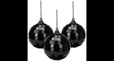 Christmas Decorations Disco kerstbal - 3x - zwart - 6 cm - kunststof en glas - discobol - spiegel - discobal - kerstversiering