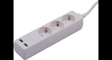 V-TAC VT-1124-2 Adapters & Stopcontacten - 3 Ways - USB-verlengsnoer - IP20 - Wit - 1,5 m draad