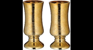 Set van 2x stuks bloemenvaas goud van keramiek 10,6 x 24,2 cm - Bloemen of takken vaas voor binnen - Kelkvaas