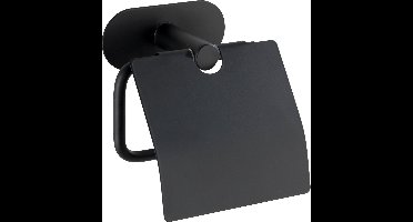 WENKO Turbo-Loc® Toiletrolhouder met klep Orea RVS zwart mat - Toiletpapier houder - WC Rolhouder - Bevestigen zonder boren - Zelfklevend - 10 jaar garantie