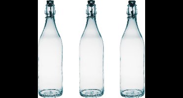 12x Glazen beugelflessen/weckflessen transparant 1 liter rond - Waterflessen/karaffen