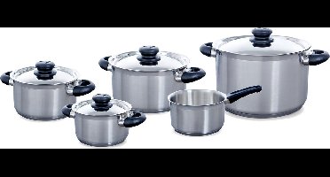 BK Karaat+ Pannenset 5-delig - 16/18/20/24cm - Zonder PFAS-vrije antikleeflaag - Pannenset inductie - RVS kookpan - Ovenbestendig tot 160°C - Met deksel - Zilver