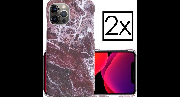 Hoes Geschikt voor iPhone 12 Pro Max Hoesje Marmer Back Case Hardcover Marmeren Hoes Marmer - Rood - 2 PACK