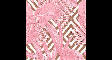 BLOEMEN MET GRAFISCHE ACHTERGROND BEHANG - Brons Roze Wit - Bloemenmotief - AS Creation Il Decoro