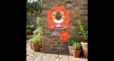 Eddy Toys Basketbal Set Leeuw - Basketbal Set met Leeuw Bord en Ring - Kinder Basketbal Set met Net en Bal - Basketbalbord voor Binnen - Oranje/Wit/Rood