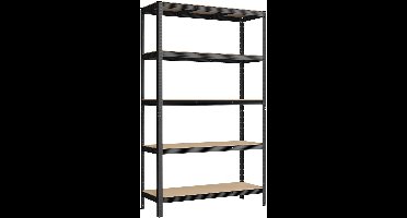 Sierra Stellingkast, zware plank, kelderplank, opbergplank, 60 x 120 x 200 cm, plank met stalen frame, draagvermogen tot 750 kg, 5 verstelbare planken, zwart GLR060B01