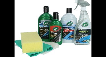 Turtle Wax Car care set Poetsemmer - 7 Delige set - Inhoud: Metallic Wax - Black in a Flash - Insecten & teerverwijderaar - Shampoo Zip Wax - Spons - Synthetische Zeem - Katoenen poetsdoek - In handige emmer