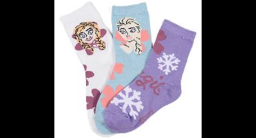 Frozen Sokken Kinderen – 3 Paar – Elsa & Anna – Maten 23-26 – Katoenmix – Officiële licentie – Wit/Paars
