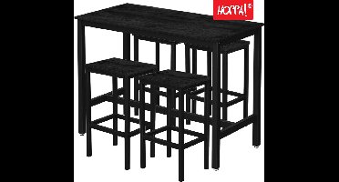 Hoppa! Bartafel- en barkrukkenset - Zwart - Bartafel 120×60×90 cm, 4 barkrukken 30×40×65 cm (L×B×H)