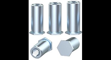 KARZO - 20 stuks klinkmoeren, zeskantklinkmoer, M4 x 4 mm binnendraad loopmoeren, rivmoer van verzinkt koolstofstaal voor staal, legering, metaal
