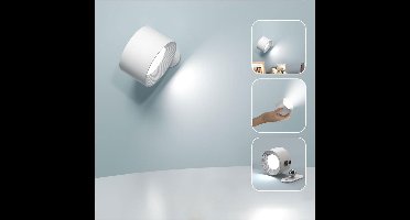 GELLDG Oplaadbare wandlamp - Dimbaar - Nachtlampje - USB oplaadbaar - Helderheid in 3 standen - 360° draaibaar - Geschikt voor woonkamers, slaapkamers, trappenhuizen en gangen - Draadloze wandlamp - Wit