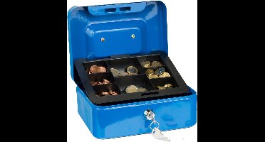 HI Geldkist met sleutel - blauw - 20 x 16 x 9 cm - Geldlades - munten sorteren
