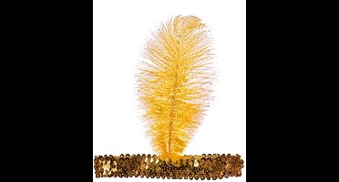Charleston Pailletten Hoofdband - Goud Met Veer - Verkleedaccessoires - Een Stuk