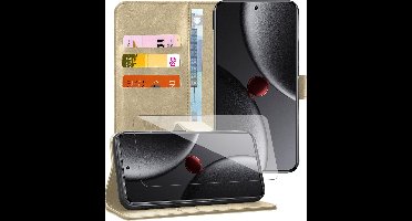 Hoesje geschikt voor Xiaomi 15 Ultra - Screenprotector Glas - Portemonnee Book Case Goud