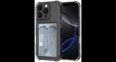 Just in Case hoesje met Pasjeshouder geschikt voor iPhone 16 Pro Hoesje met Pashouder - Flexibel Materiaal - Transparant
