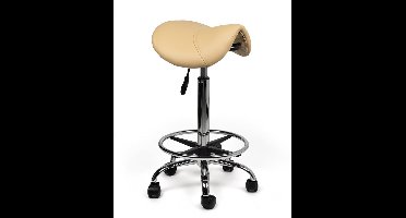 Ergonomische Zadelkruk Beige op Wielen Hoog (70-86cm) / met Voetsteun / Standaard wielen
