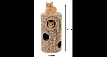 Krabton voor katten – Krabton Greta Grijs & Naturel & Lichtbruin L – Ø38x100 cm – luxe krabmeubel met 3 verdiepingen – Flamingo