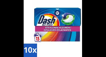 Dash – Wasmiddelcapsules – 3in1 Pods Stralende Kleuren – 15 capsules - Bulkverpakking - 10 stuks