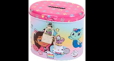 Gabby's Dollhouse Spaarpot - Metaal Spaarblik - Spaarpot voor Kinderen - Inclusief Slotje met 2 Sleutels - Leerzaam Cadeau - Geld Blik voor Meisjes - Decoratieve Kinder Spaarpot met Vrolijk Design - Leuk Cadeau voor Fans van Gabby's Dollhouse Serie E