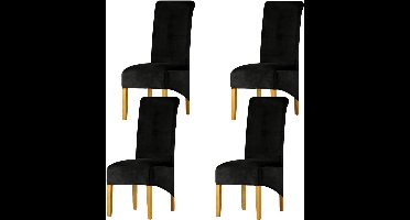 Stoelhoezen - set van 4 - 650D x 10B x 410H millimeter - XL stretch - met elastische band - Fluweel - Polyester - Machinewas - Kleur : Zwart