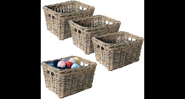 Van der Leeden Opbergmand - 4x - bruin - 34 x 24 x 20 cm - rotan - gevlochten riet - mand - opbergen