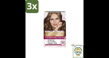 3 x L'Oréal Excellence Crème Permanente Crèmekleuring 6 Donkerblond - Grootverpakking - Haarverf - Grijsdekking - Permanent Haarverf - Donkerblond - Crème Kleuring