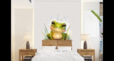 Behang - Fotobehang Kikker - Groen - Waterverf - Dieren - Jongen - Meisje - Breedte 160 cm x hoogte 220 cm