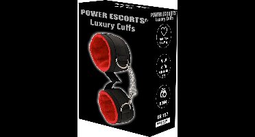 Power Escorts - Luxury Cuffs - Luxe Handboeien - verstelbaar - Zeer gebruikersvriendelijk - met zachte binnenvoering zodat pols niet beschadigd - zwart met rood - BR197