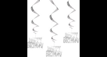Hangdecoratie Happy Birthday Zilver 81cm 3st