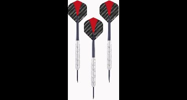 Nickel Silver Dartpijl Set 22 Gram – 3 Stuks – Rood/Zwart Flights, Zwarte Shaft – Semi Professioneel – Inclusief Kunststof Etui – Longfield