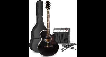 Elektrisch akoestische gitaar - MAX ShowKit gitaarset 4/4 - Met 40W gitaar versterker, gitaar voetenbankje, gitaar stemapparaat, gitaartas en plectrum - Zwart