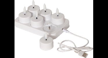 Star Trading theelichtset Flame Charge, 6 theelichtjes, wit, USB-kabel, oplaadplaatje, warm wit