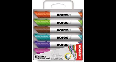 Whiteboard & Flipover markers Kores  XW2, beitelvormige punt 3-5mm 6 stuks