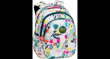Coolpack - Schooltas - Rugzak - 3 compartimenten - 21L - Wit / roze/ groen - Bloemen onderwerp
