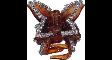 Haarklem met strass vlinder bruin