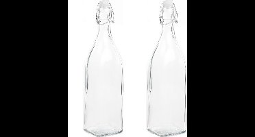 HI Decoratie fles - 2x - 1 liter - met beugeldop - 8 x 32 cm - glas - cadeau fles