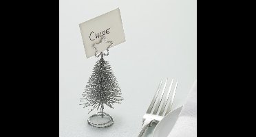 Plaatskaart kerstbomen zilver 4 stuks