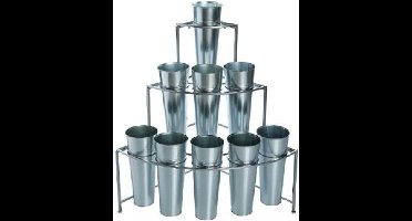 Display + 9 cache-potten, zilver - bloemendisplay - stand