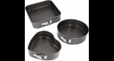 Springvorm Taartvorm Bakvorm Luxe Set - Rond/Vierkant/Hart -Secret de Gourmet - Metalen Bakblik Taartvorm & Cakevorm - Bak Vorm Voor Cake & Taarten - Met Anti-Aanbak Laag & Losse Bodem - Set Van 3 Stuks! Demonteerbaar