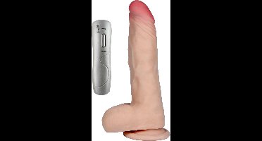 Power Escorts - Levensechte Realistische Vibrator - Super Handige Afstandsbediening met Draad - Net echt - 20 cm Lang - 7 Vibraties - Net echt materiaal Cyberskin - nog beter dan siliconen - Met Zuignap - lekker vet 5-7 cm - Met Mooie Cadeaubox