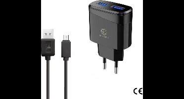 Oplader Rico Vitello, thuislader 2,4A  en kabel 1 meter zwart, Micro USB kabel , travel charger , CE certificate