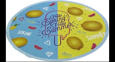 Citroen Ronde Strandlaken Hello Spring Hello Summer Print - Blauw / Geel Stranddoek  - relatiegeschenk  - vakantie - strand - towel - ibiza 150 cm - beach towel