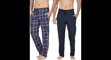 Comfort Essentials - Pyjama Heren Volwassenen - Broek - 2 Pack - Navy Geruit / Navy - XL - Pyama Heren Volwassenen - Pyjamabroek Heren - Pyamabroek Heren