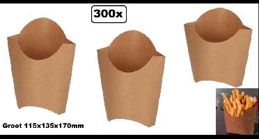 300x BIO Nature kraft frietbak  bruin groot - Patat friet frites bakje snack bak saus take away