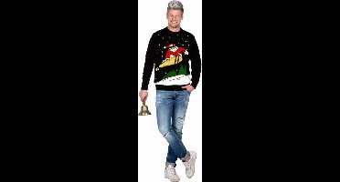 Kersttrui zwart snowboard Santa - Maat S